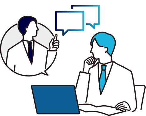 講師と生徒による試問のイラスト