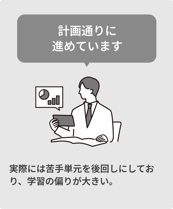計画通りに進めています / 実際には苦手単元を後回しにしており学習の偏りが大きい