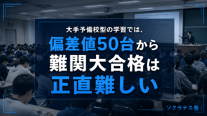 大手予備校型の学習では、偏差値50台から難関大合格は正直難しい